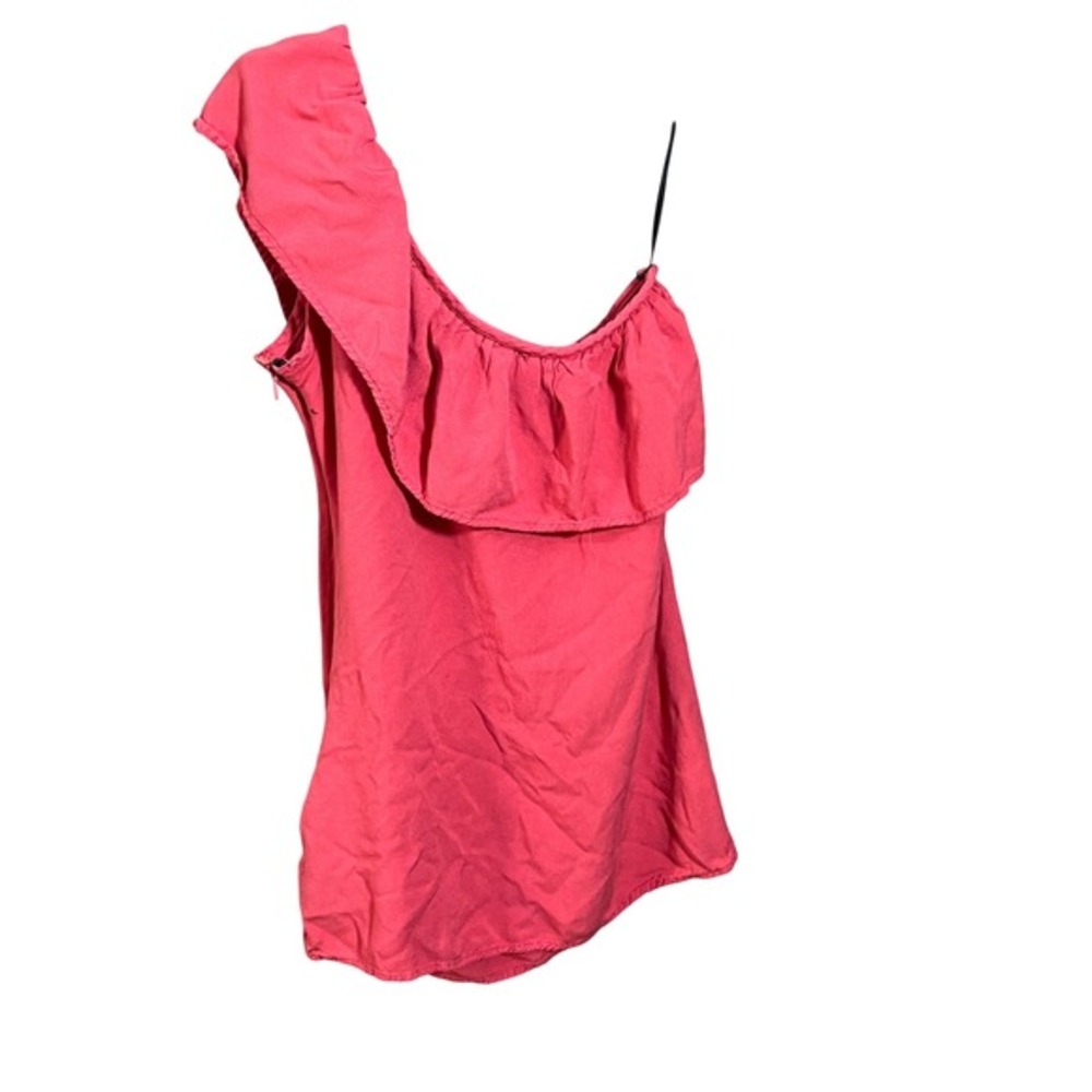 XXI Forever 21 One Shoulder Ruffle Top‎ Women Medium Coral Pink Woven Asymmetric